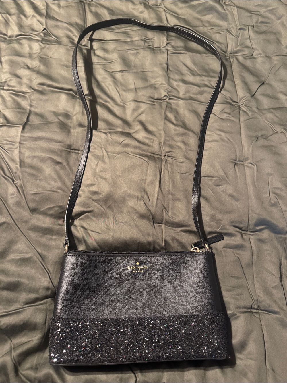 kate spade black crossbody with glitter trim